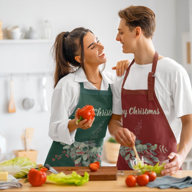 Wasserfarbe Berries Grüne Frohe Weihnachten Schürze (Von Creator hochgeladen)