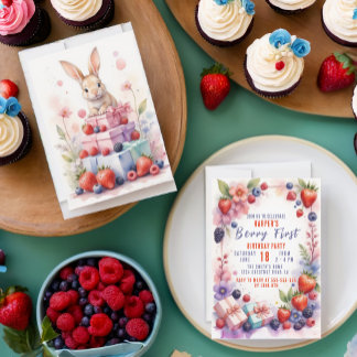 Wasserfarbe Berry Erstgeburtstag mit Sonne Einladung