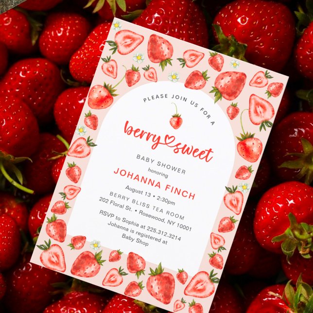 Wasserfarbe Berry Sweet Strawberries Babydusche Einladung (Von Creator hochgeladen)