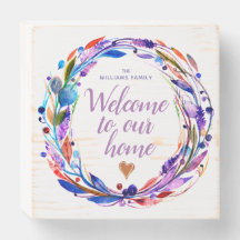 Wasserfarbe Berry Wreath Willkommensschild Holzbox