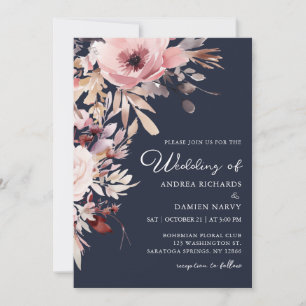 Wasserfarbe Blassrosa Florale Staubblaue Hochzeit Einladung