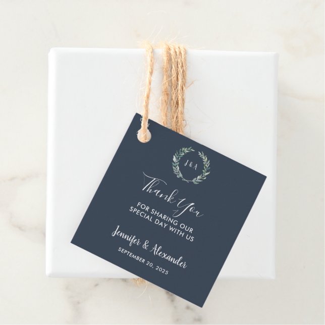 Wasserfarbe Blätter monogramm Hochzeit danke Geschenkanhänger (Beispiel)
