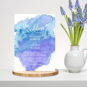 Wasserfarbe Blau Aquamarine Lila Hochzeitseinladun Einladung