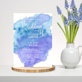 Wasserfarbe Blau Aquamarine Lila Hochzeitseinladun Einladung