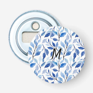Wasserfarbe Blau Blatt Mosaik Feine Kunst Monogram Flaschenöffner
