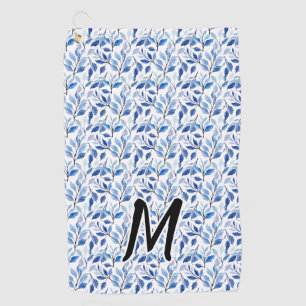 Wasserfarbe Blau Blatt Mosaik Feine Kunst Monogram Golfhandtuch