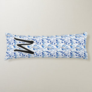 Wasserfarbe Blau Blatt Mosaik Feine Kunst Monogram Seitenschläferkissen
