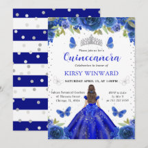Wasserfarbe Blau Brünett Princess Quinceanera