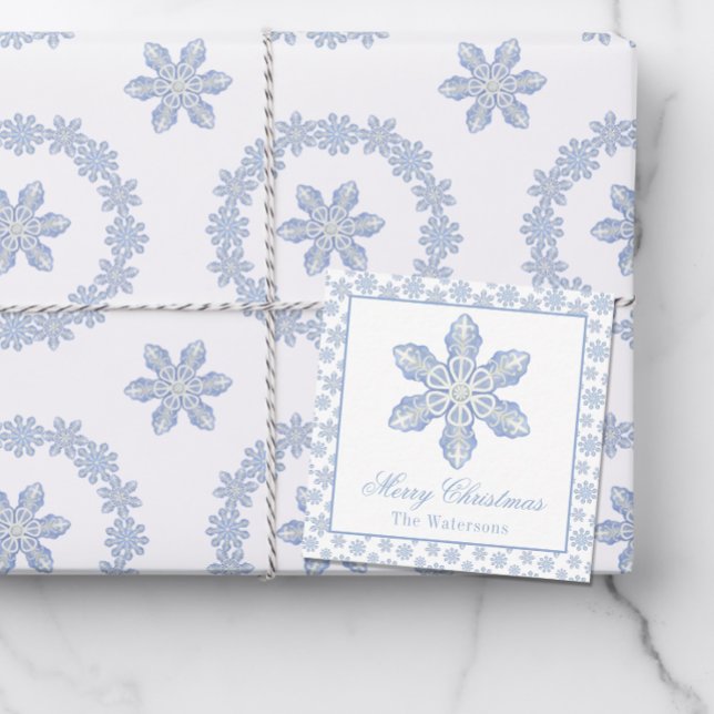 Wasserfarbe Blau Designer Snowflake Geschenkverpac Mitteilungskarte (Von Creator hochgeladen)