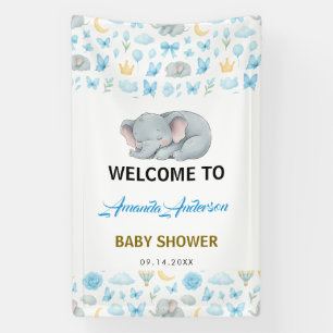 Wasserfarbe Blau Elefant Baby Shower für Jungen Banner