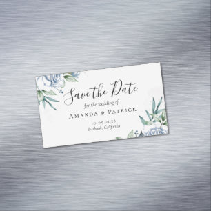 Wasserfarbe Blau Elegante Hochzeit Save the Date Magnetische Visitenkarte
