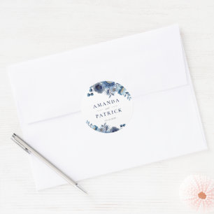 Wasserfarbe Blau Elegante Hochzeiten Umschlag Aufk Runder Aufkleber