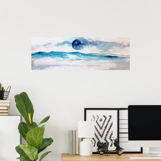 Wasserfarbe Blau Gletschersee Ice Landschaft Poster (Heimbüro)