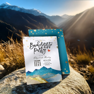 Wasserfarbe Blau Gold Berge Junggesellinnen-Abschi Einladung