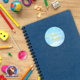 Wasserfarbe - blau - Goldglitter Runder Aufkleber