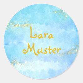 Wasserfarbe - blau - Goldglitzer Runder Aufkleber