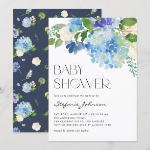 Wasserfarbe Blau Hydrangea Bläschen Babydusche Einladung