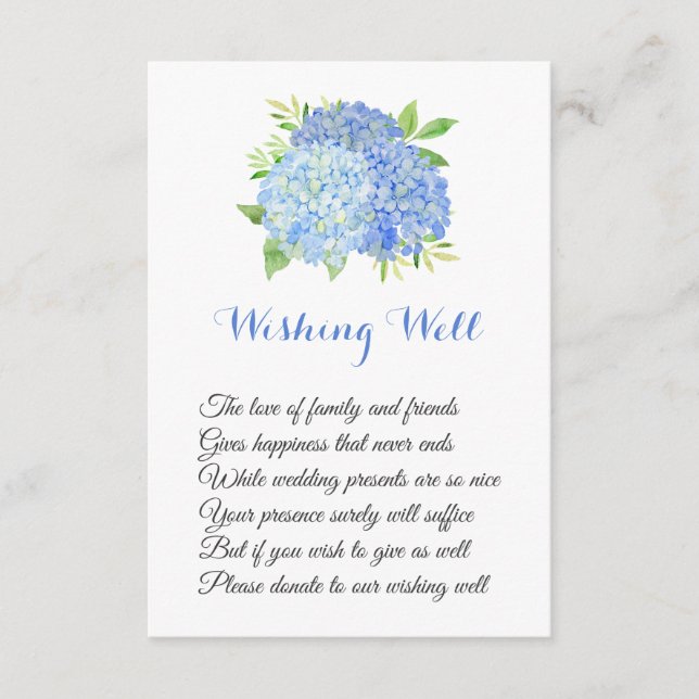 Wasserfarbe Blau Hydrangea Hochzeit wünschend gut Begleitkarte (Vorderseite)
