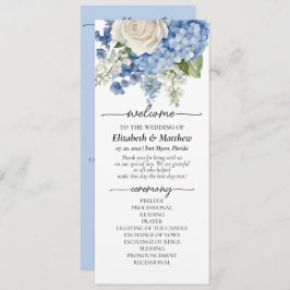 Wasserfarbe Blau Hydrangea Weißrosen Hochzeit Programm