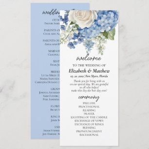 Wasserfarbe Blau Hydrangea Weißrosen Hochzeit Programm