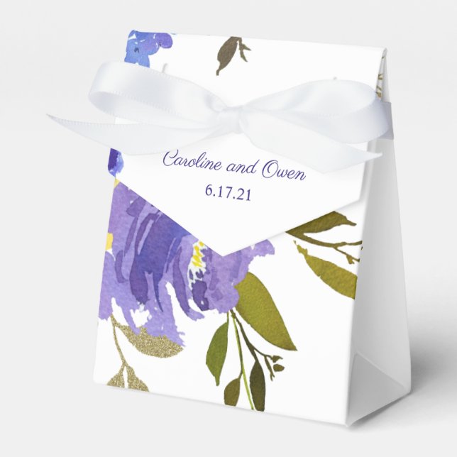 Wasserfarbe Blau Lila Blütenblume Personalisierte  Geschenkschachtel (Vorderseite)