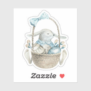 Wasserfarbe Blau Ostern Bunny Eggs Basket Aufkleber