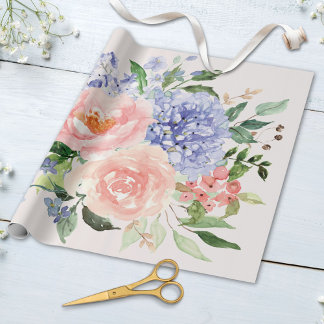 Wasserfarbe Blau Pink Hydrangea Peony Spring Flora Geschenkpapier