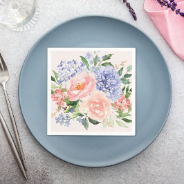 Wasserfarbe Blau Pink Hydrangea Peony Spring Flora Serviette