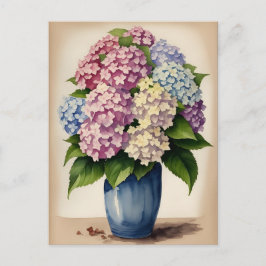 Wasserfarbe Blau Pink Lila Hydrangea Blume Postkarte
