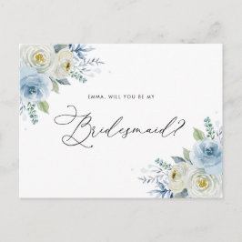 Wasserfarbe Blau und Elfenbeinfarben Rose Vorschla Postkarte