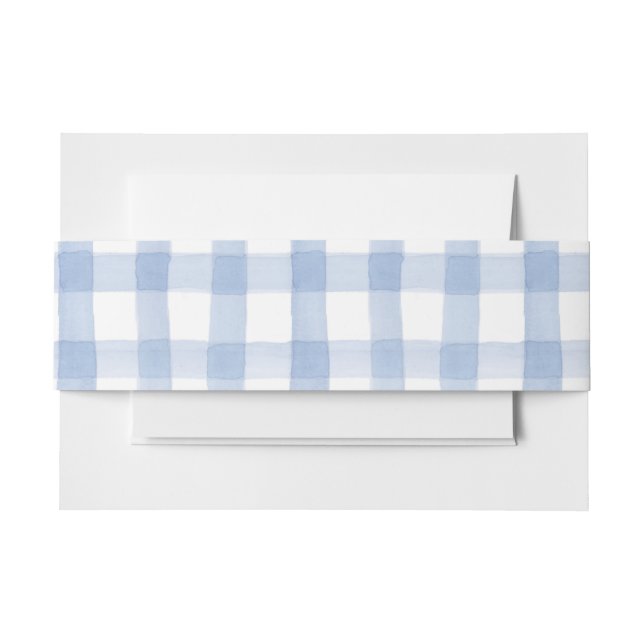 Wasserfarbe Blau und Weiß Gingham Einladungsbanderole (Vorderseite Beispiel)