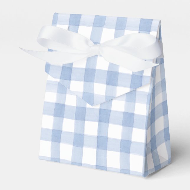 Wasserfarbe Blau und Weiß Gingham Geschenkschachtel (Vorderseite)
