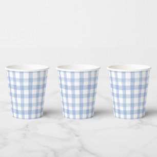 Wasserfarbe Blau und Weiß Gingham Pappbecher