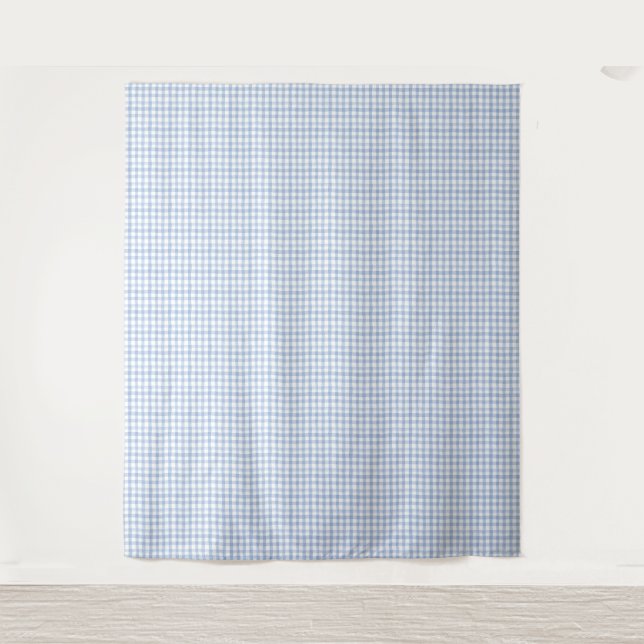Wasserfarbe Blau und Weiß Gingham Wandteppich (Vorderseite)