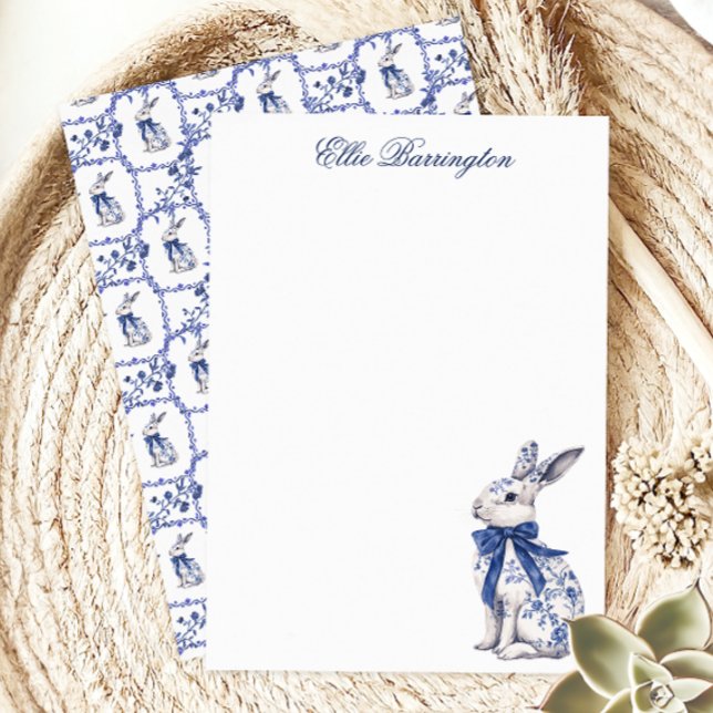 Wasserfarbe Blau & Weiß Chinoiserie Bunny Rabbi Dankeskarte (Von Creator hochgeladen)