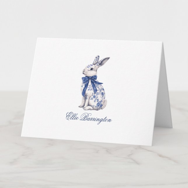 Wasserfarbe Blau & Weiß Chinoiserie Bunny Rabbi Dankeskarte (Von Creator hochgeladen)