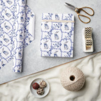 Wasserfarbe Blau & Weiß Chinoiserie Bunny Rabbi