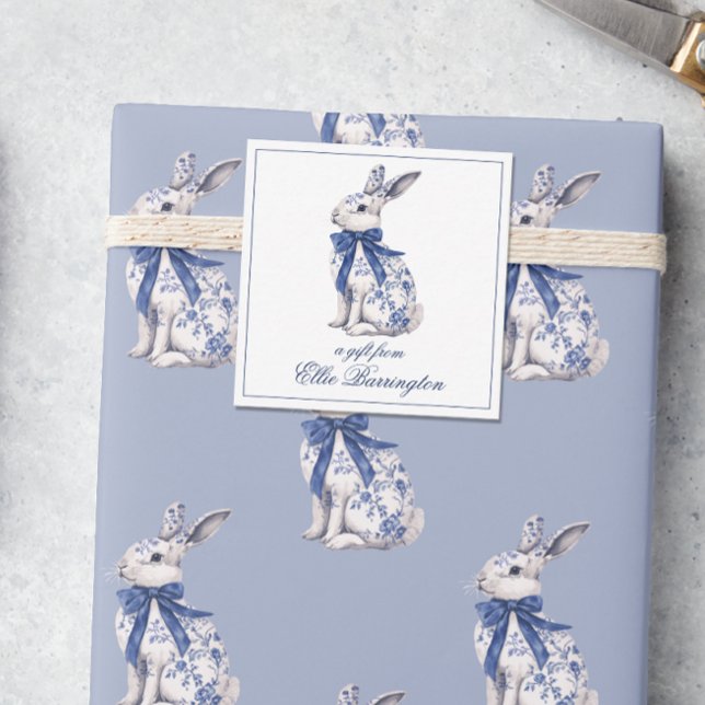 Wasserfarbe Blau & Weiß Chinoiserie Bunny Rabbi Mitteilungskarte (Von Creator hochgeladen)