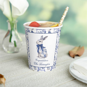 Wasserfarbe Blau & Weiß Chinoiserie Bunny Rabbi Pappbecher