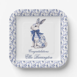 Wasserfarbe Blau & Weiß Chinoiserie Bunny Rabbi Pappteller