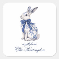 Wasserfarbe Blau & Weiß Chinoiserie Bunny Rabbi