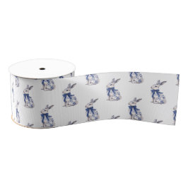 Wasserfarbe Blau & Weiß Chinoiserie Bunny Rabbi Ripsband
