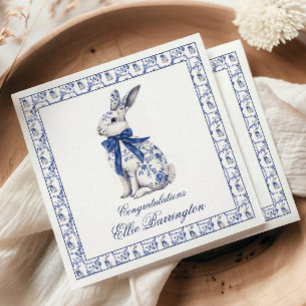 Wasserfarbe Blau & Weiß Chinoiserie Bunny Rabbi Serviette