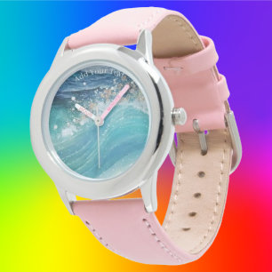 Wasserfarbe Blau Weißer Ozean Wave Benutzerdefinie Armbanduhr