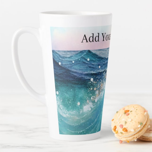 Wasserfarbe Blau Weißer Ozean Wave Benutzerdefinie Milchtasse (Beispiel)