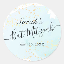 Wasserfarbe Blau x Gold Bat Mitzvah Runder Aufkleber
