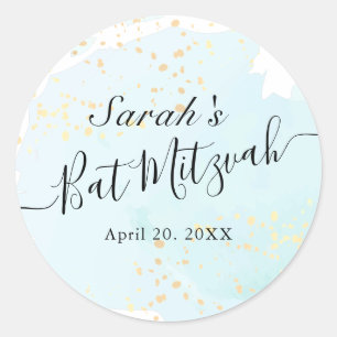 Wasserfarbe Blau x Gold Bat Mitzvah Runder Aufkleber