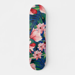 Wasserfarbe blaue rote Koralle tropische Blüte Skateboard
