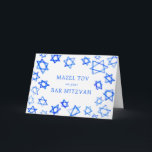 Wasserfarbe Blaue Stars MAZEL TOV Bar Mitzvah Karte<br><div class="desc">Perfekt Spaß MAZEL TOV Karte für eine Fledermaus Mitzvah, Bar mitzvah oder andere jüdische Feier senden! Handgefertigte Aquarellkunst für Sie vorne und innen leer! Vollständig anpassbar! Klicken Sie auf "Personalisieren" oben, um den Text zu bearbeiten. Klicken Sie auf "Bearbeiten mit dem Designwerkzeug", um die Schriftart, Farben und Einstellungen anzupassen. Design...</div>