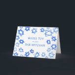 Wasserfarbe Blaue Stars MAZEL TOV Bar Mitzvah Karte<br><div class="desc">Perfekt Spaß MAZEL TOV Karte für eine Fledermaus Mitzvah, Bar mitzvah oder andere jüdische Feier senden! Handgefertigte Aquarellkunst für Sie vorne und innen leer! Vollständig anpassbar! Klicken Sie auf "Personalisieren" oben, um den Text zu bearbeiten. Klicken Sie auf "Bearbeiten mit dem Designwerkzeug", um die Schriftart, Farben und Einstellungen anzupassen. Design...</div>